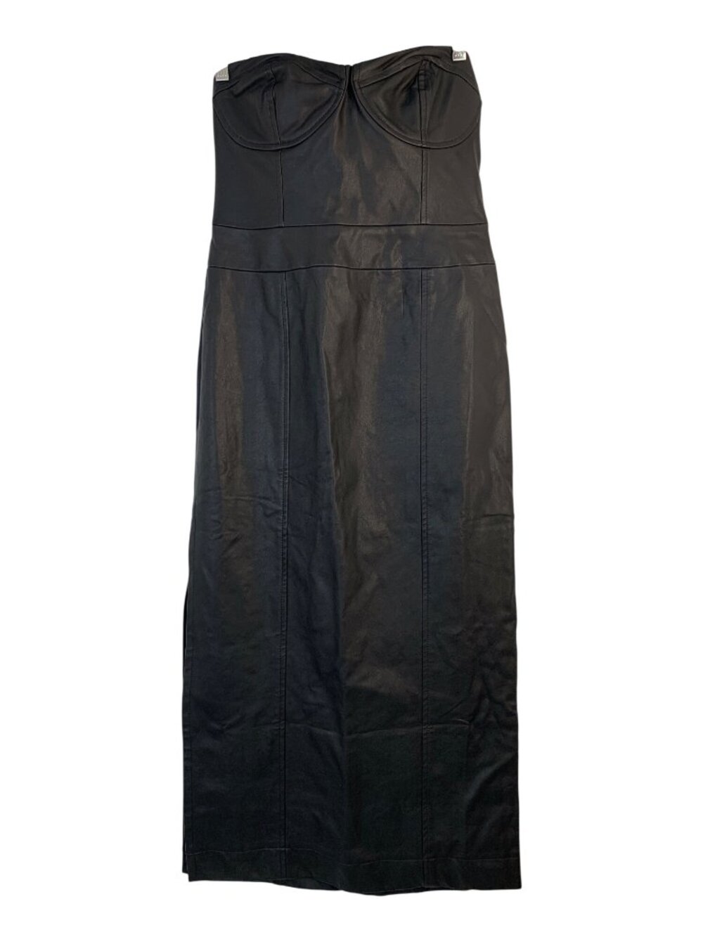 Free People Black Faux Leather Bustier Maxi Dress Size 4 NWT Side Slit - Picture 2 of 9